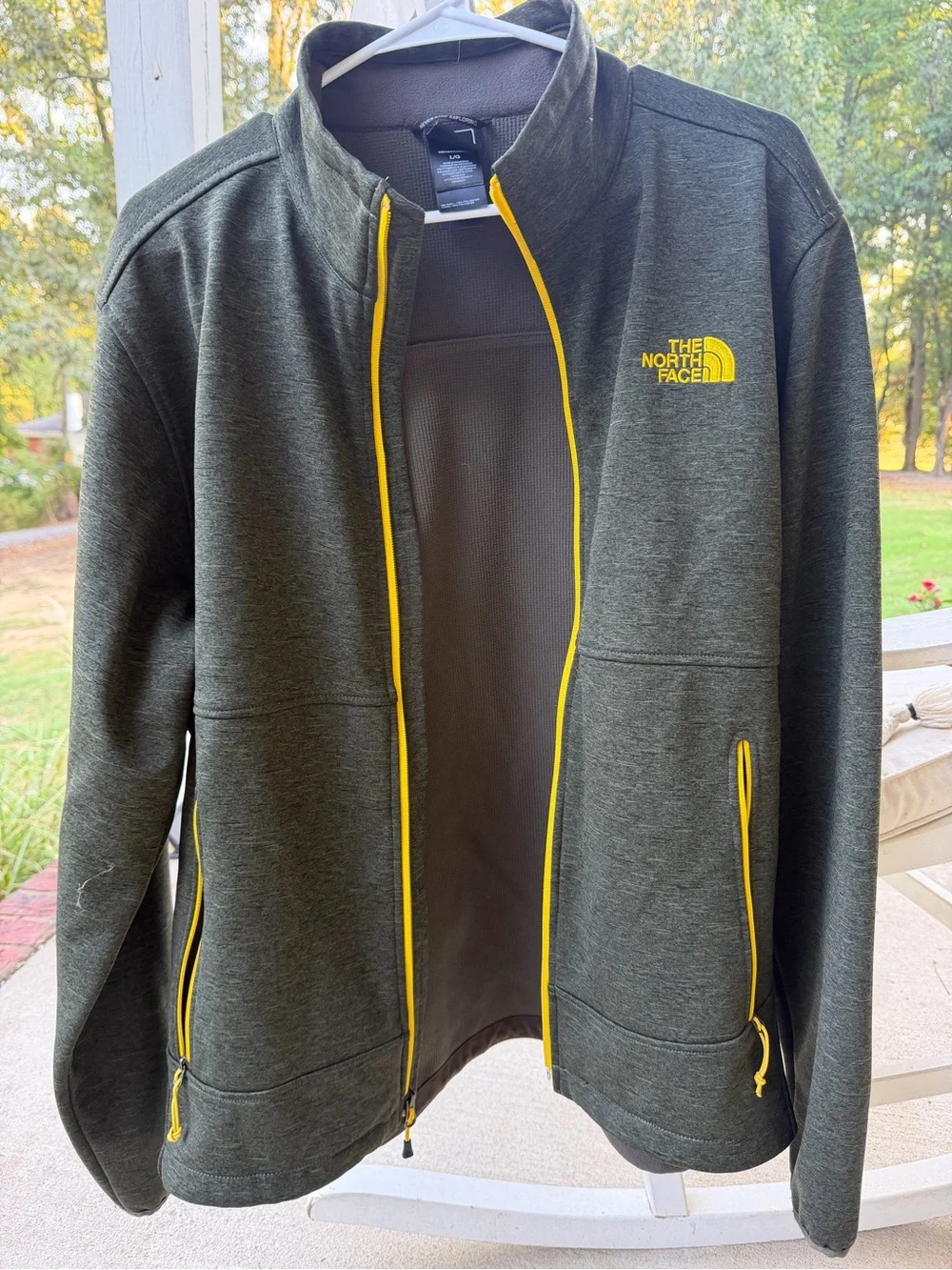 The North Face Olive Green Jacket with Yellow Trim